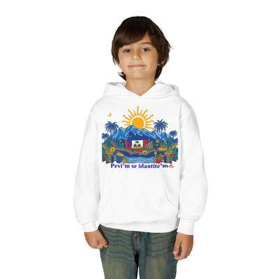 Sunset Island Youth Hoodie - Mountain and Palm Tree Design