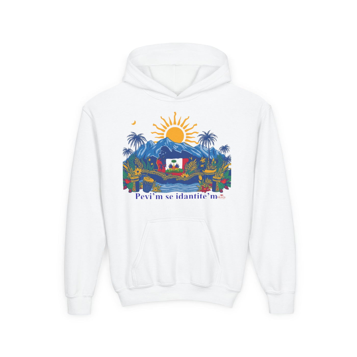 Sunset Island Youth Hoodie - Mountain and Palm Tree Design